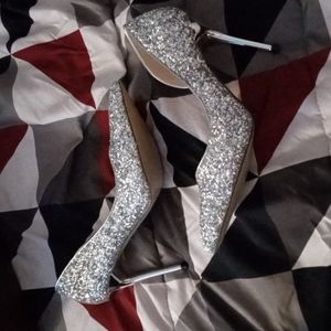 Silver sequin heels